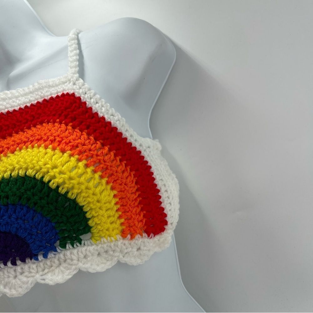 Handmade Napper brand rainbow crop top halter adjustable pride crochet XL NEW - Picture 11 of 16